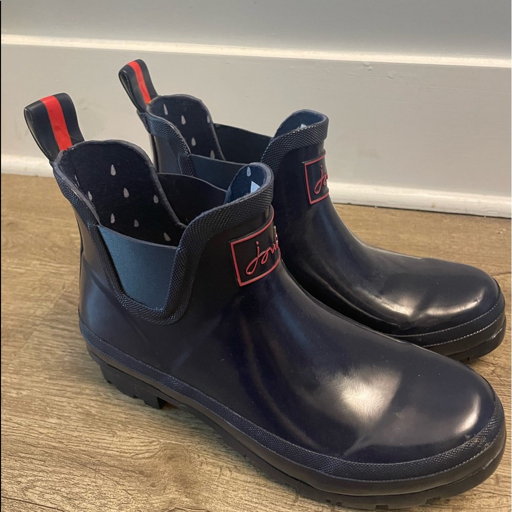 blue and red rain boots